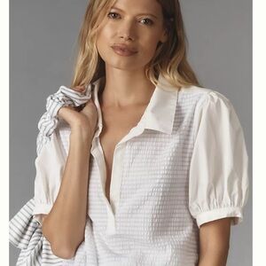 Maeve Puff-Sleeve Sea Breeze Top White - Size M
